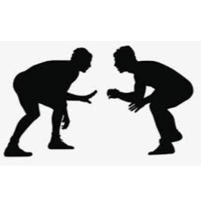 Wrestling figures in silhouette 